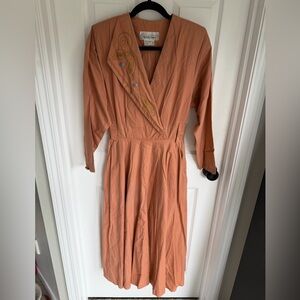 Vintage Michelle Stuart Coral Dress with Embroidered Detail